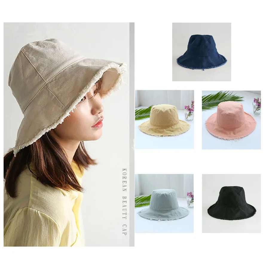 Fisherman's Cap Female Hair Edge Cowboy Sun Hat Beach Hat Grinding Edge Basin Cap Washed Cloth Cap Free Shipping Lady Hat Summer