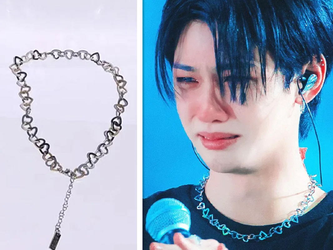 

Kpop New Felix Peach Heart Stitching Necklace Shooting Trendy Fashion Heart-shaped Link Necklace Necklace Couple Jewelry Gift