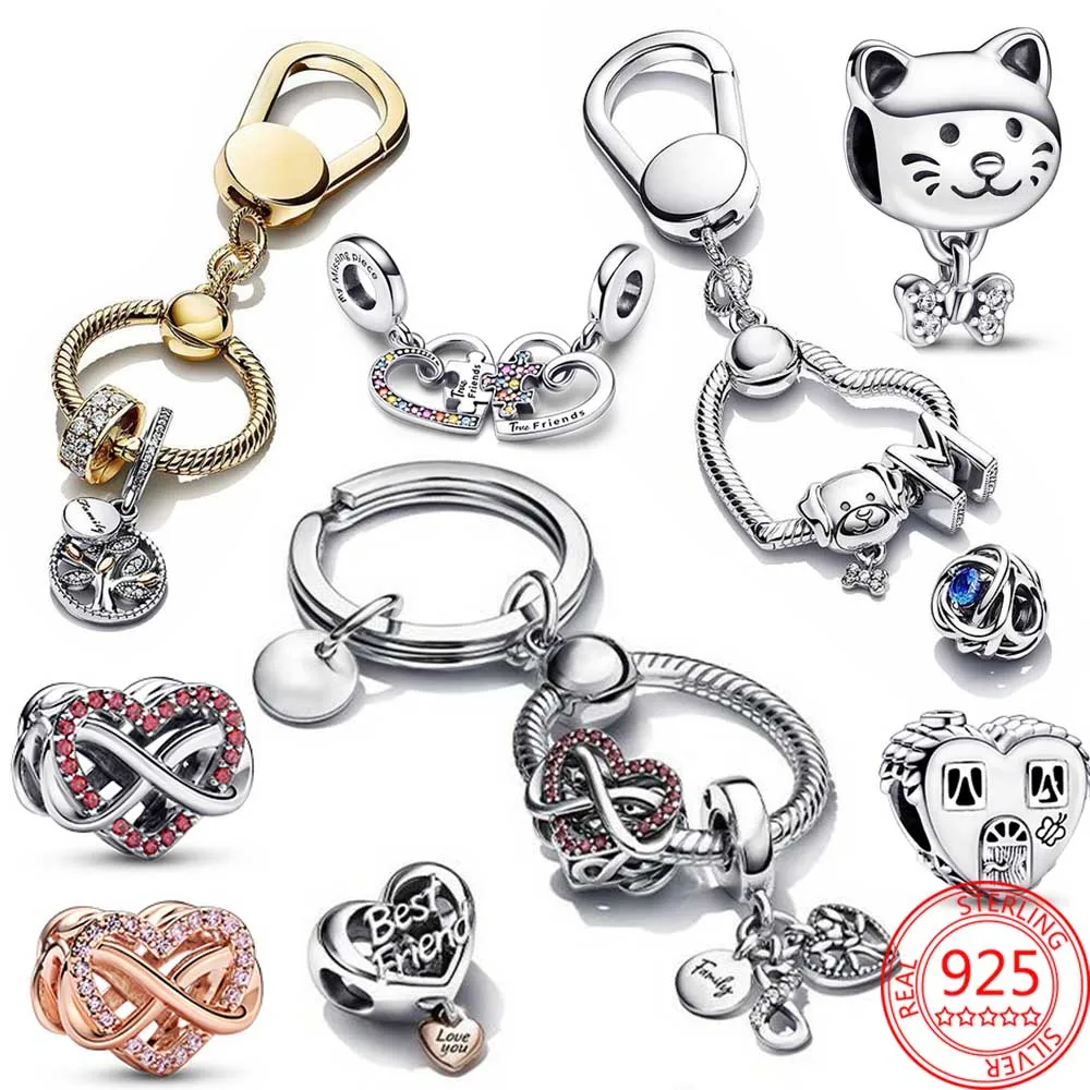

Original 925 Silver Small Heart Bag Charm Holder Family Infinity Triple Hearts Splittable Friendship Pendant Girl Jewelry Gift