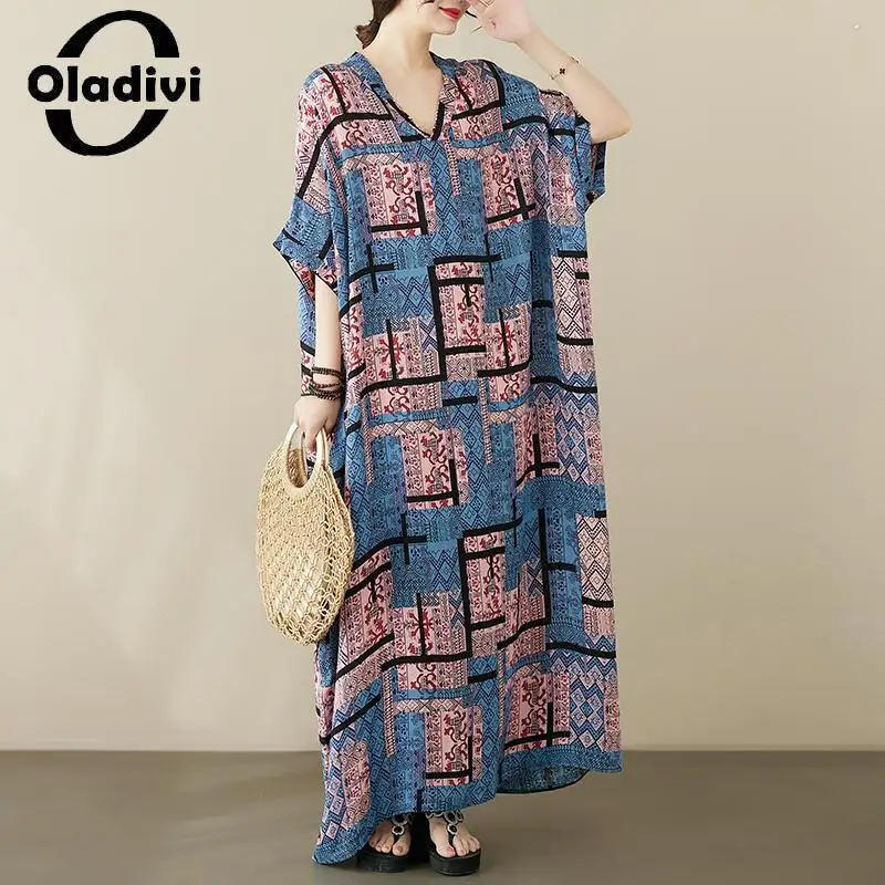 

Oladivi модное женское богемное длинное пляжное платье с принтом 2023 летние платья больших размеров в стиле бохо женская одежда большого размера 8XL 9XL 5838