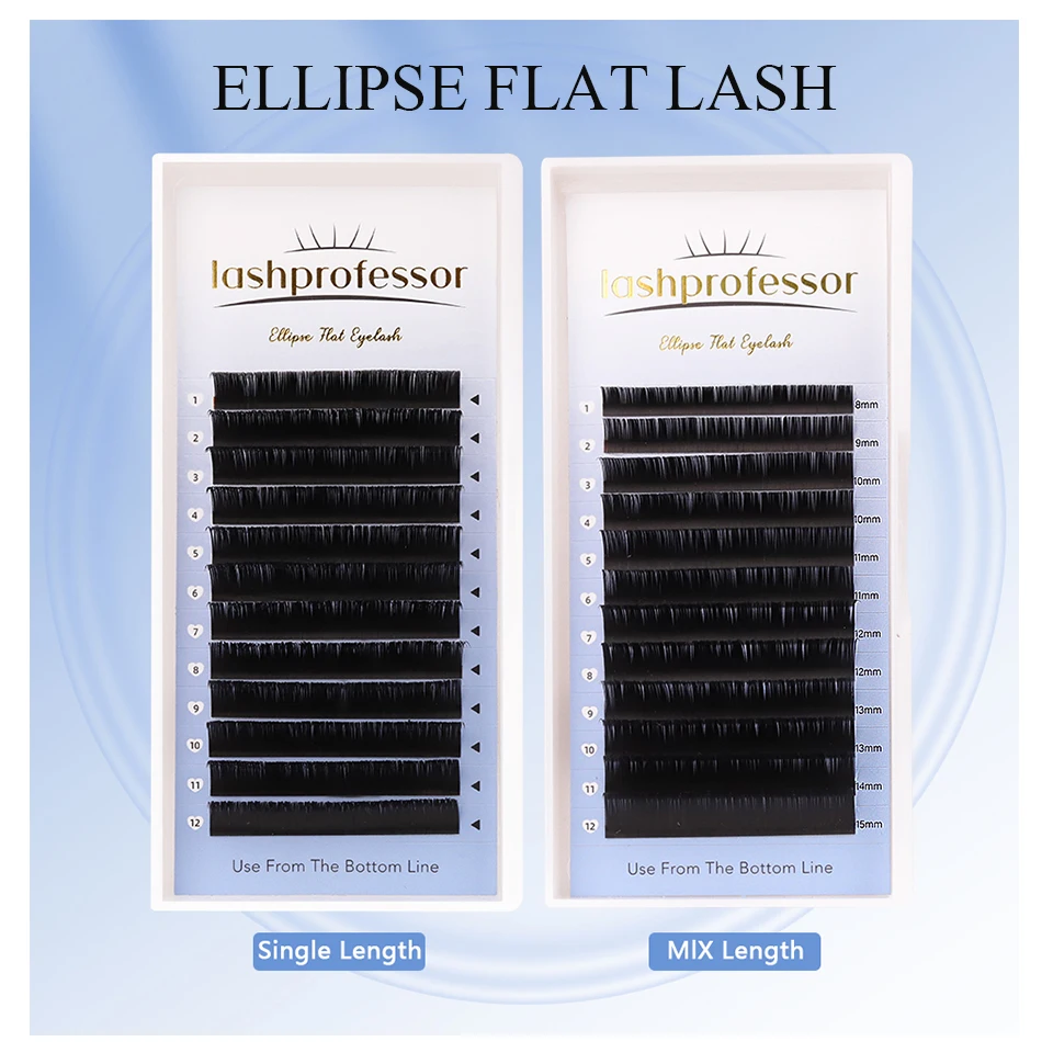 

Lashprofessor 8-15mm Double Split Tips Ellipse Lash Extension Natural Dark Matte Flat Individual False Ellipse Flat Lash Cilios