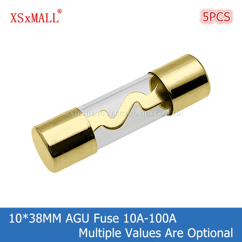 Комплект предохранителей AGU с позолоченным стеклом, 10*38 мм, 10 А, 15 А, 20 А, 25 А, 30 А, 40 А, 50 А, 60 А, 70 А, 80 А, 100 А, автомобильный предохранитель, 5 шт.