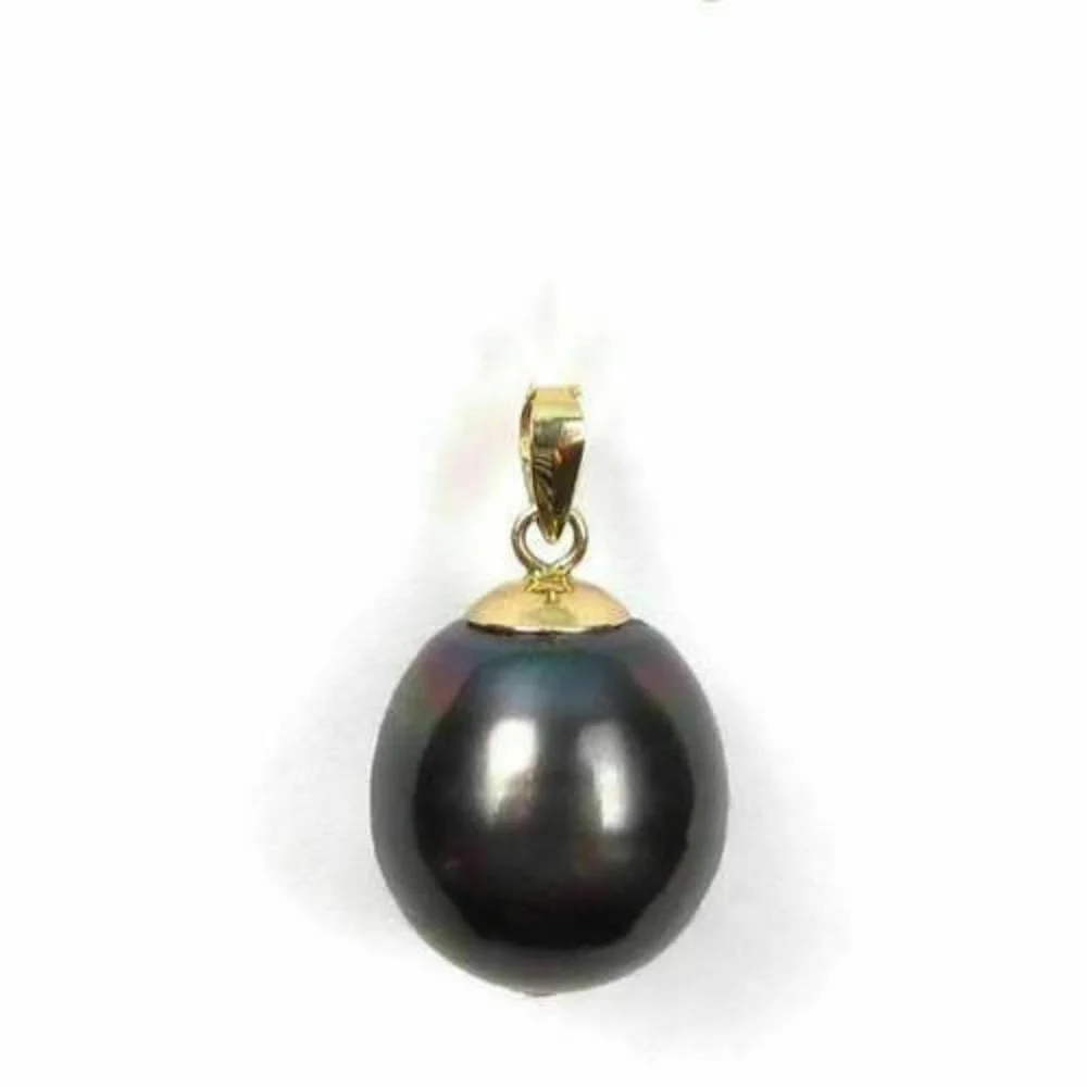 18-ДЮЙМОВЫЙ AAA+ НОВОЕ ОЖЕРЕЛЬЕ-КУЛОН С ЧЕРНЫМ ЖЕМЧУГОМ 10-12 ММ желтое золото 14 карат