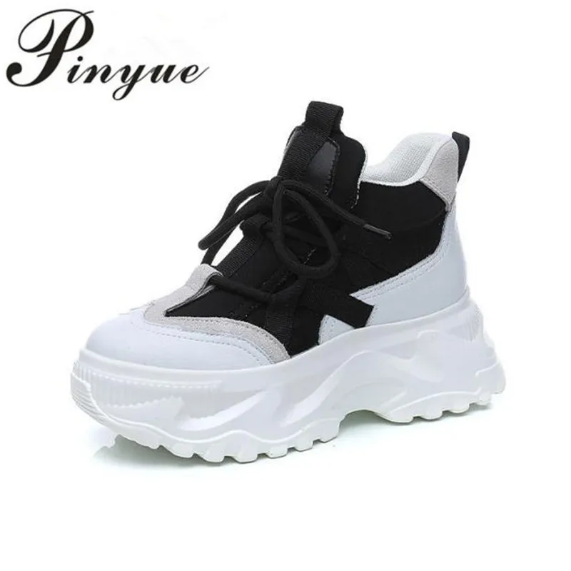 

Женские повседневные кроссовки на шнуровке, черные массивные кроссовки с вулканизированной подошвой