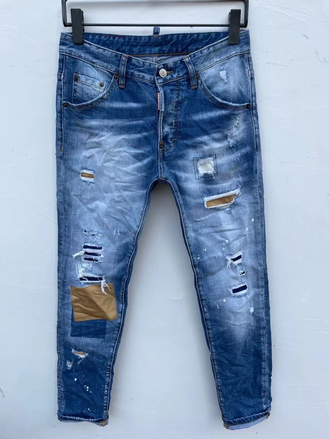 

Patch Cloth Dsquared2 Brand Summer Men's Long Jeans Fashion Casual Slim High Quality Print Ripped Denim Jean Streetwear
