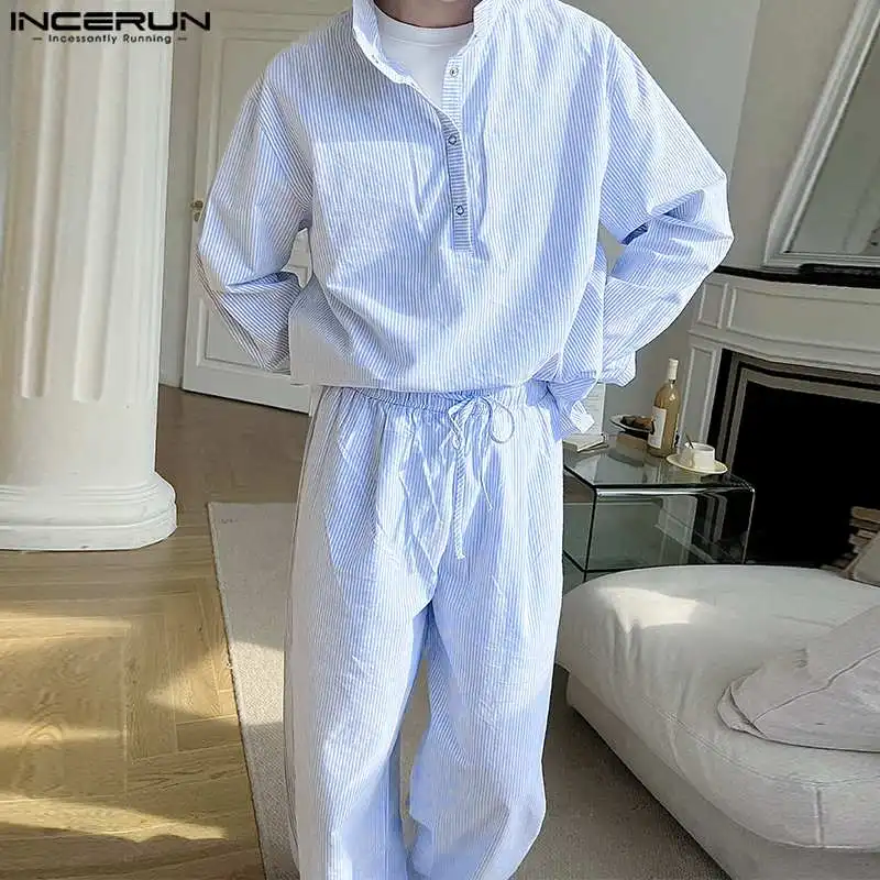 Модные комплекты INCERUN 2024 в Корейском стиле новые мужские рубашки с длинным