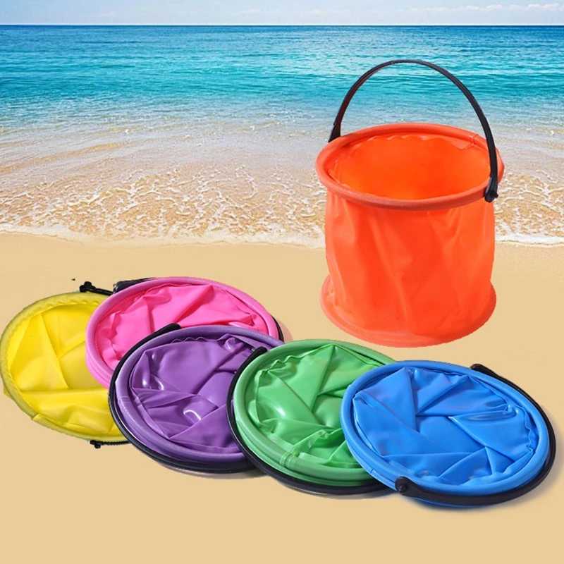 

12x14cm Collapsible Sand Bucket Portable Garden Tool Bucket Sand Beach Water Fight Activity Game Toy for Family Kids Easy Carry