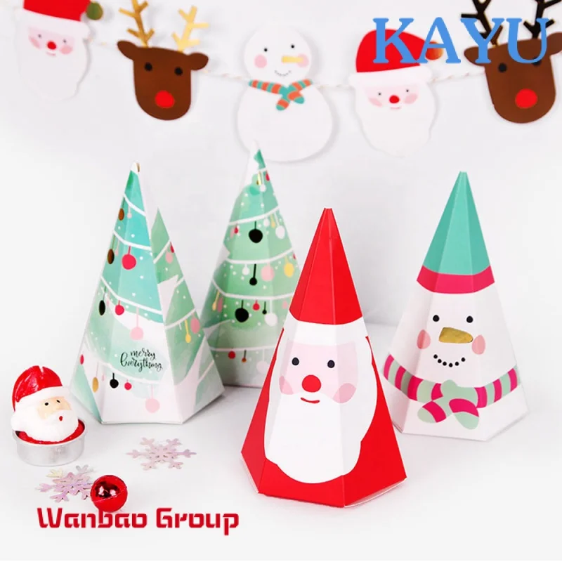 Christmas Theme Pyramid Shaped Paper Snowmen Candy Gift Box for Xmas New Year Christmas Party Decor Gift Packaging