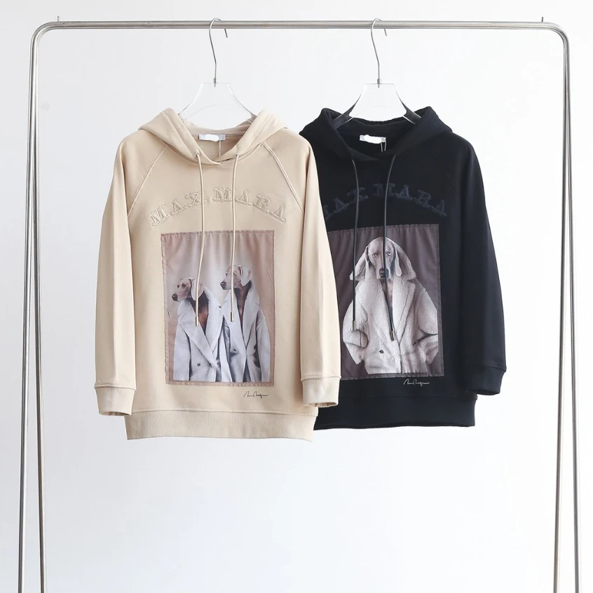 

Классический свободный пуловер Max Mara с капюшоном и вышивкой, черный свитер унисекс, толстовка с капюшоном