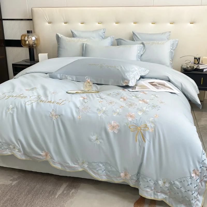 Хлопковая постельная простыня с вышивкой в виде сердечек