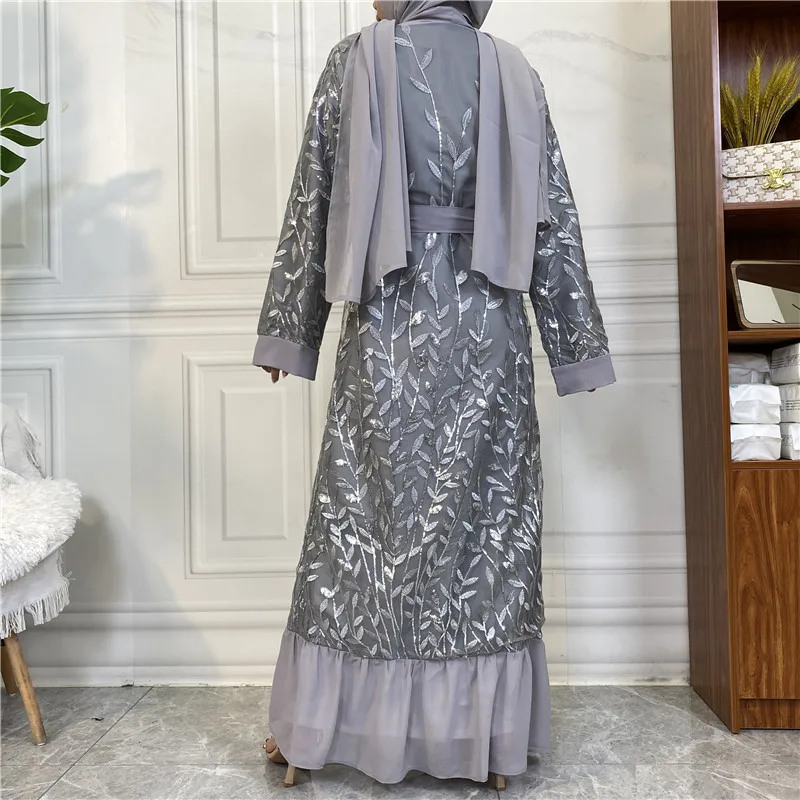 Ramadan Open Abaya Kimono Dubai Turkey Muslim Lace Sequin Embroidery Abayas for Women Arabic Long Hijab Dress Islamic Clothing