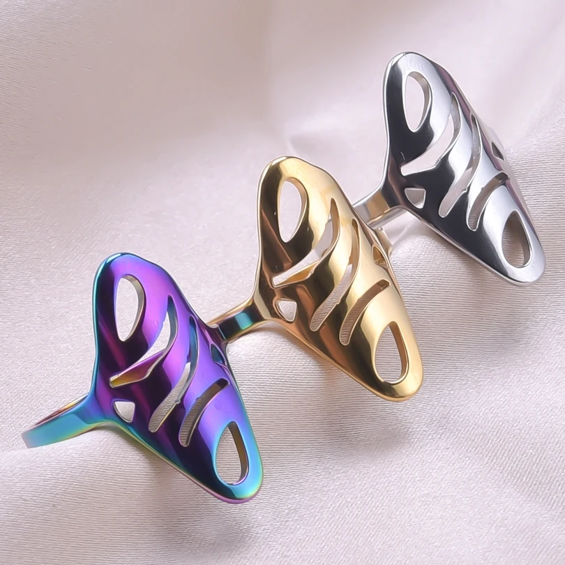

Irregular Hollow Geometry Oval Shape Adjustable Stainless Steel Rings For Women Men Accessories Vintage Jewelry Finger Ring Gift