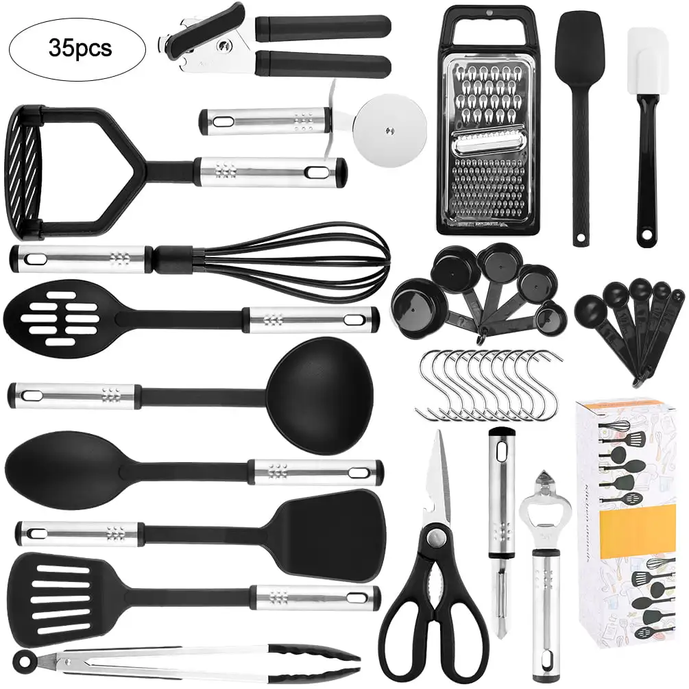

35 Piece Kitchen Utensil Set, Silicone and Stainless Steel Kitchen Cooking Utensils, Gadgets Heat Resistant and Non Scratch Perf