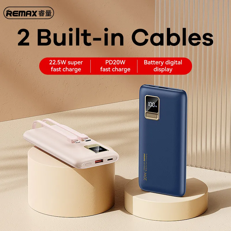 

Remax 22.5W Power Bank 10000mAh PD 20W QC Fast Charging Built in 2Cable Powerbank External Battery Pack For Huawei Iphone Xiaomi