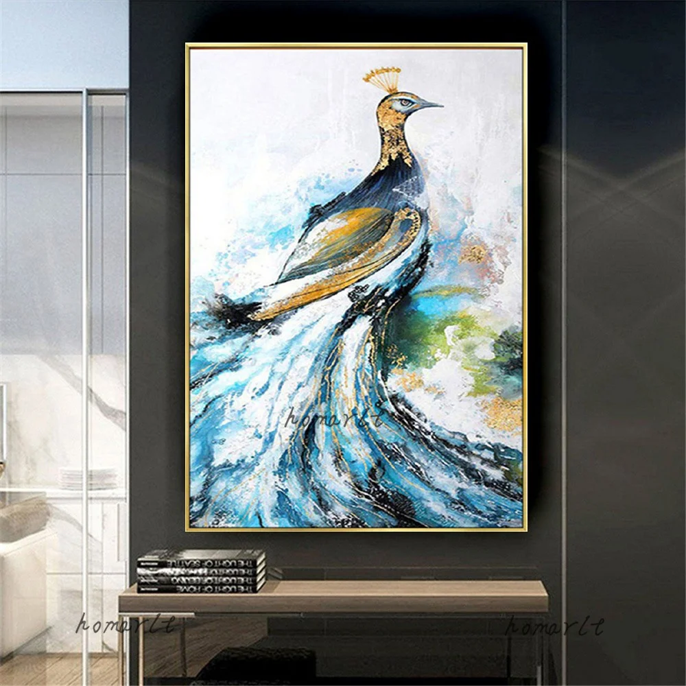 

Hand Painted Large Beautiful Birds Canvas Oil Painting Big Size Thailand Peacock Picture For Modern Home Wall Decorative Art