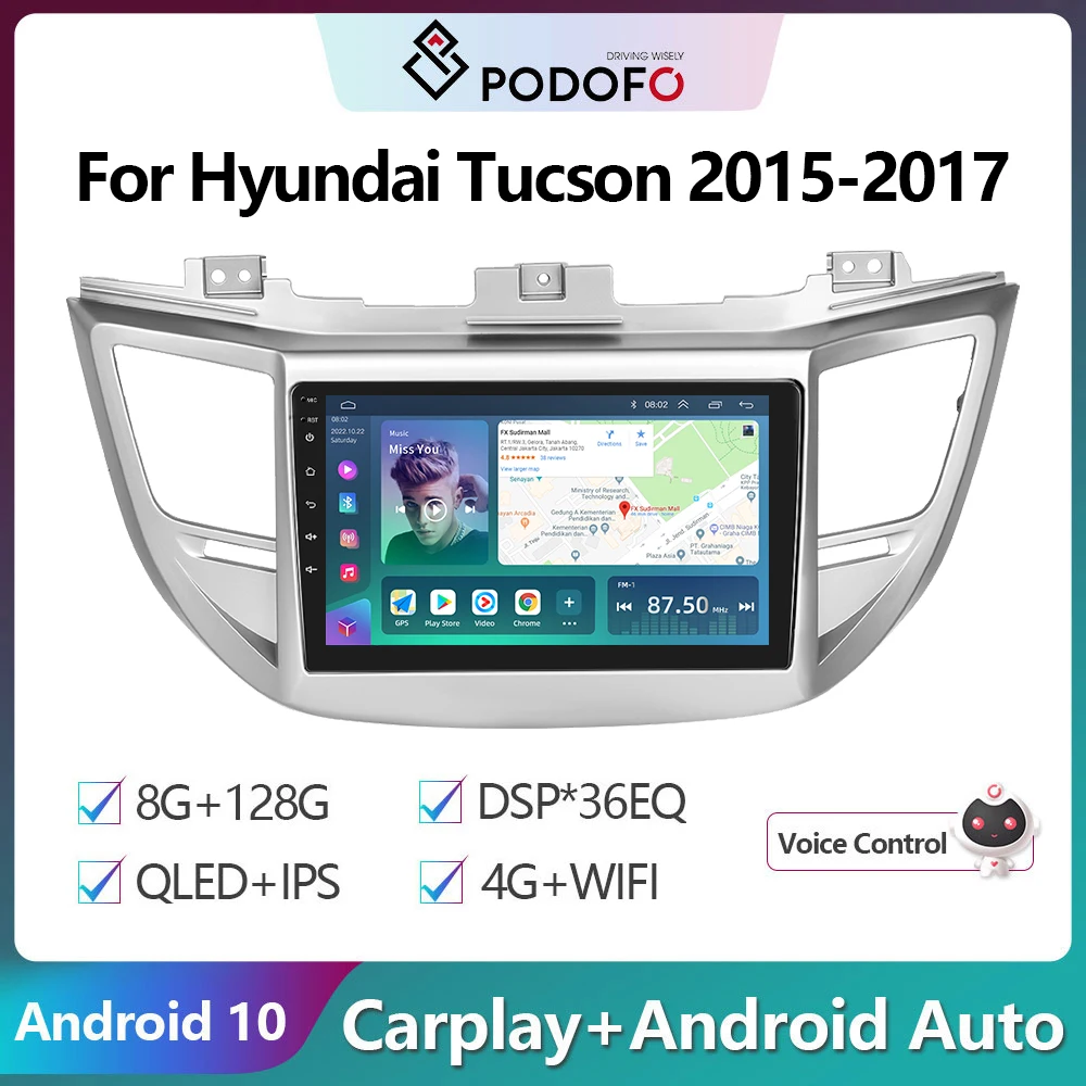 

Автомагнитола Podofo, 2 Din, Android 10, мультимедийный видеоплеер для Hyundai Tucson 2015-2017, GPS-навигация, 2 Din, Carplay, автостерео