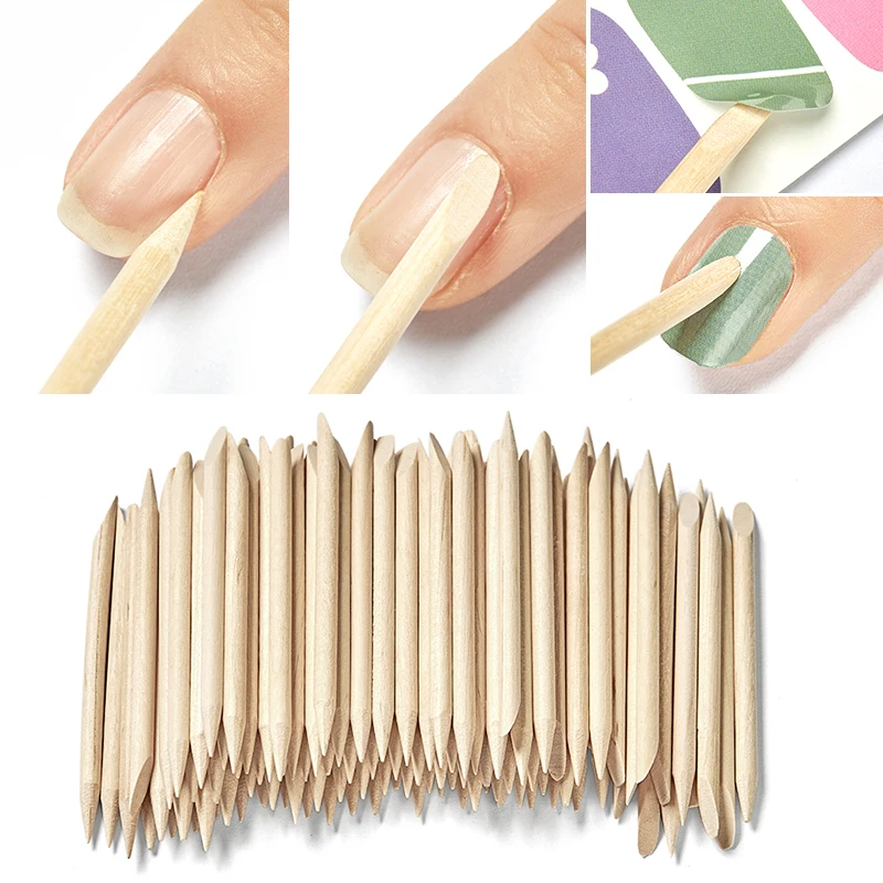 

100pcs Wooden Cuticle Pusher Remover Nail Art Design Orange Wood Sticks Rhinestones Dotting Removal Manicure Pedicure Care Tools
