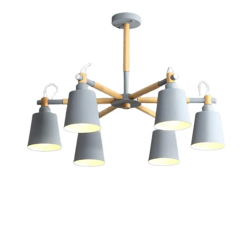 3/5/6/8 Головки потолочной люстры Светильники для гостиной LED Люстры Освещение Лампа макаронная лампа Северная деревянная ремесленная лампа на.