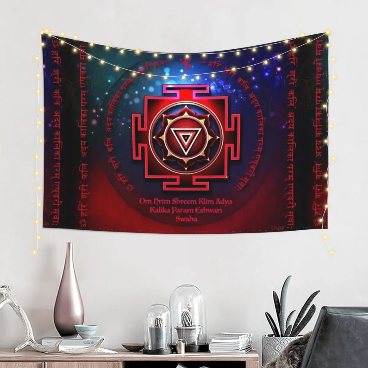 Кали Янтра с великой пятинадцатью слогастым гобеленом мантрой ковер настенный