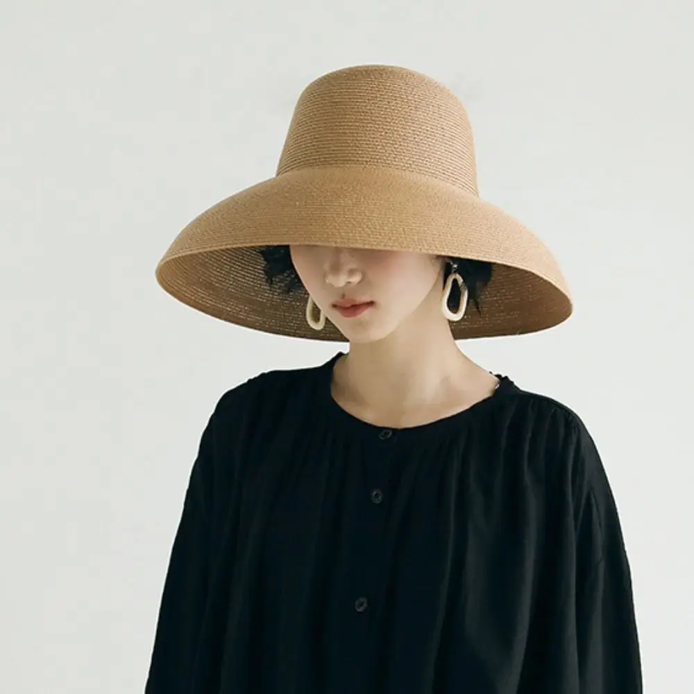 

Big Brim Hepburn Wind Sun Hat Sunscreen Straw Hat New Folding Beach Hat for Women