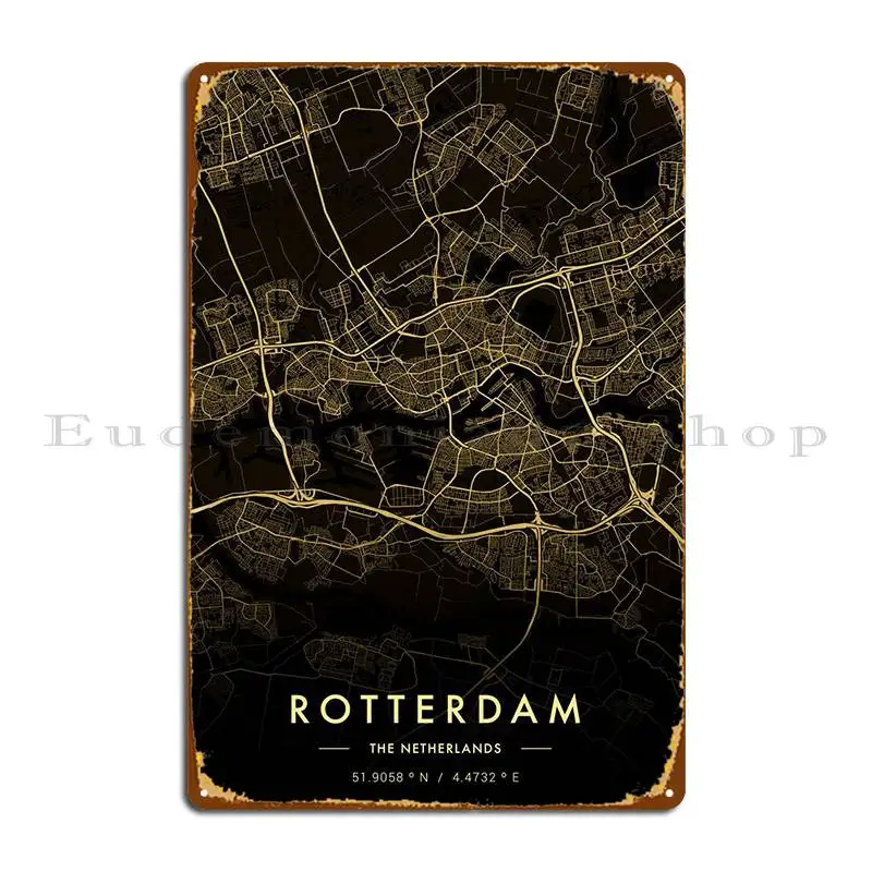 

Карта города Роттердам, Золотой металлический знак, украшение для клуба, Настенная пещера, железная гостиная, жестяной плакат