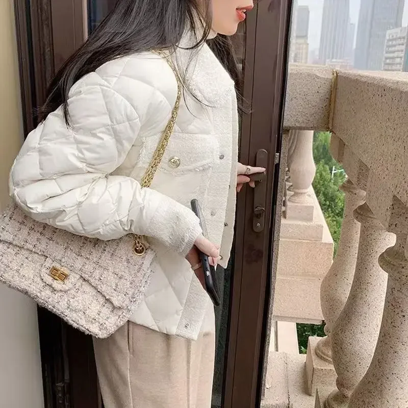 Короткое женское хлопковое пальто стеганая куртка белая женская парка легкая