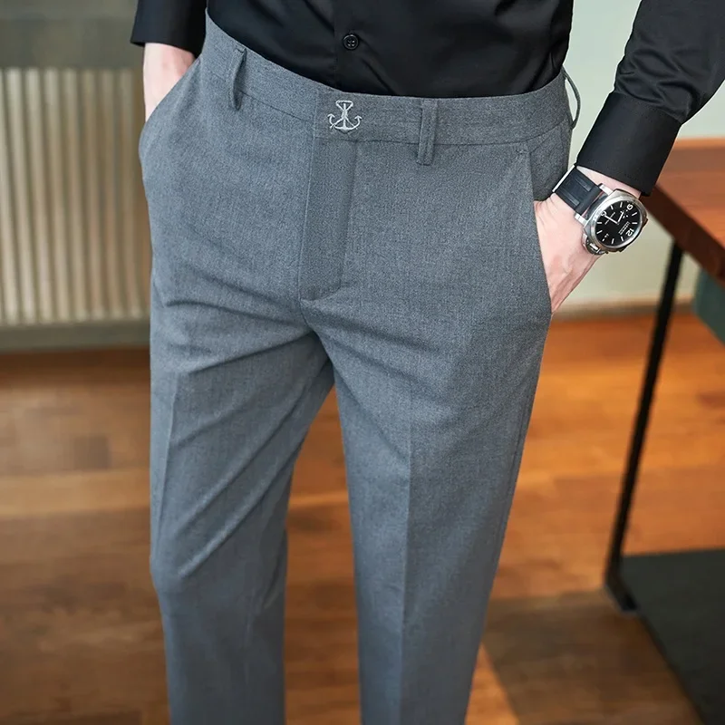 Осенние мужские 9-точечные деловые повседневные облегающие строгие брюки в