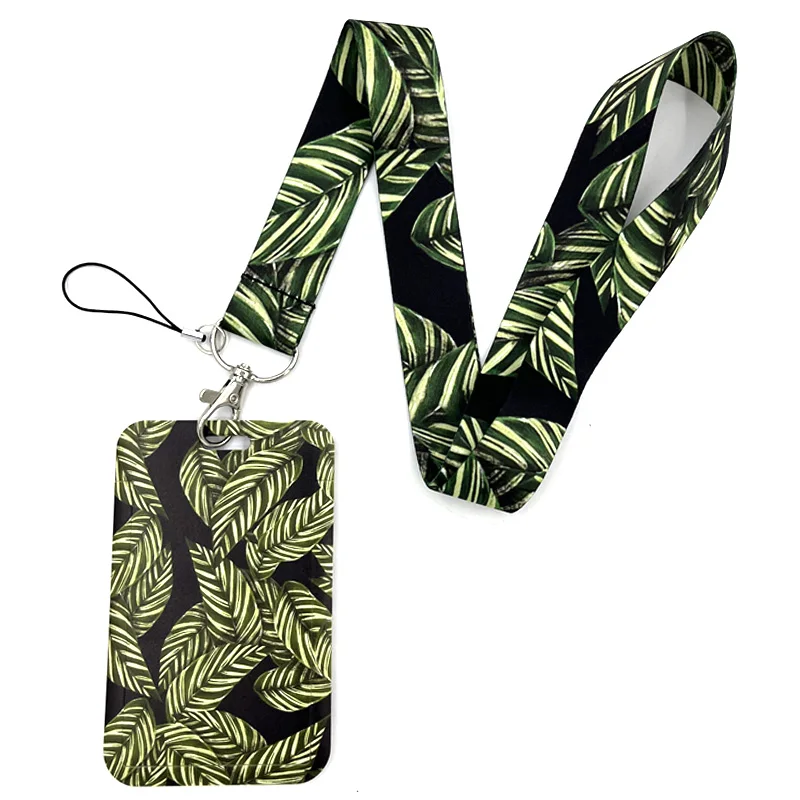 

Green Leaves Fashion Lanyard ID Badge Holder Bus Pass Case Cover Slip Bank Credit Card Holder Strap Card Holder
