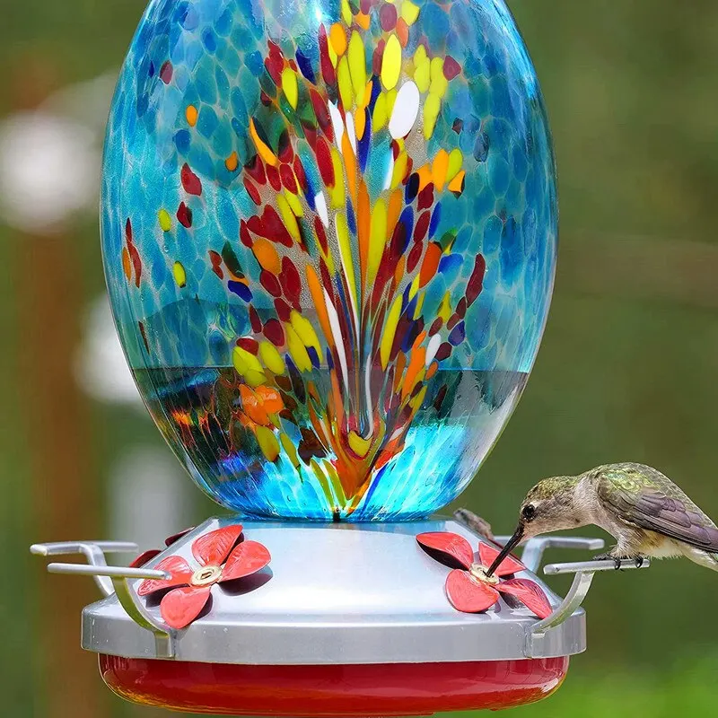 

Colorful Hummingbird Food Feeder Hand Blown Glass Feeder Drinker Water Feeder Bowl Home Garden Decroation