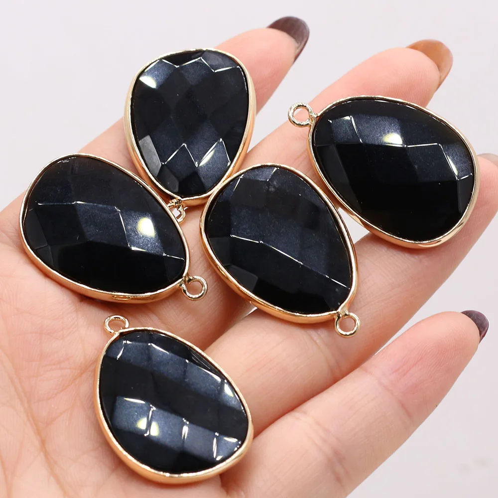 

Charms Natural Black Agate Pendants Plating Golden Oval Shape Pendants Connector For Jewelry Necklace Bracelets Accessories