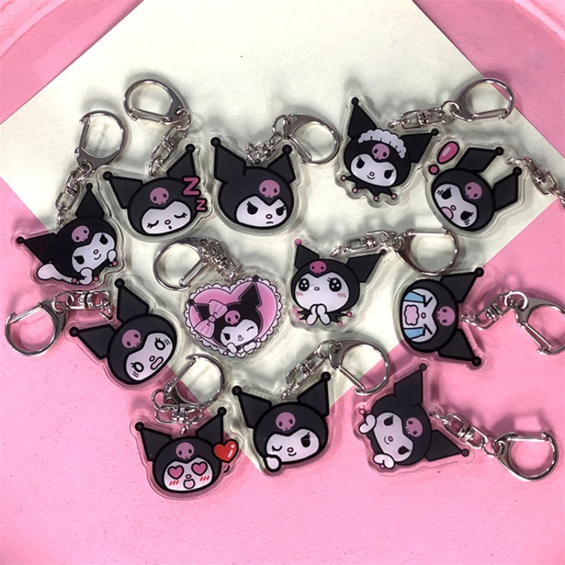 

Key Chain Sanrio Kuromi Double Sided Transparent Acrylic Girl Bag Kawaii Pendant Multiple Expressions Gifts for Childrens