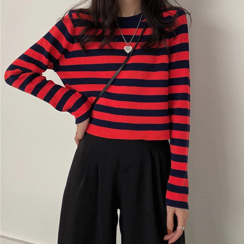 

Korean Striped Sweater Women Fashion Basic Casual 2020 Autumn Female Kintted Pullovers Long Sleeve College Wind Jumper