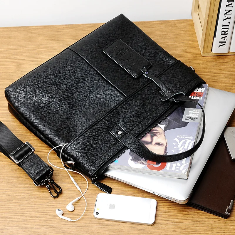 Men's Bag Briefcase Men's Business Handbag Soft Leather Men's Bag Computer Shoulder Messenger Bag Large Capacity Work A4 File