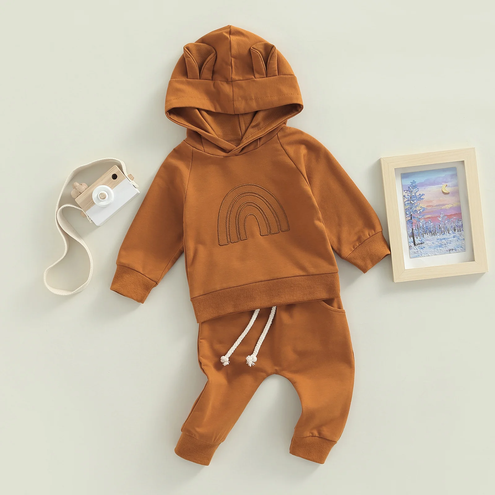 

ma&baby 0-18M Infant Newborn Baby Boys Clothes Set Long Sleeve Hooded Rainbow Tops Pants Outfits Autumn Spring Clothing D01