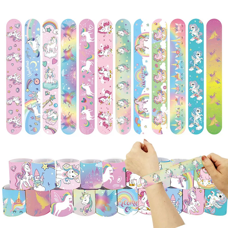 

10pcs Rainbow Unicorn Slap Bracelets Gifts Unicornio Party Decoration Happy Kids Girls Rainbow Horse Theme Birthday Party Favors