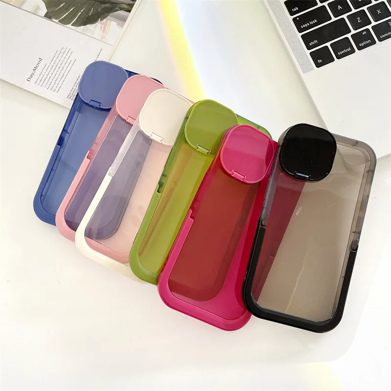 

Solid Color Hide Double Bracket Mirror Phone Case Cover for IPhone 11 12 13 Pro X XR XS Max Shockproof Case for IPhone 13 Cases
