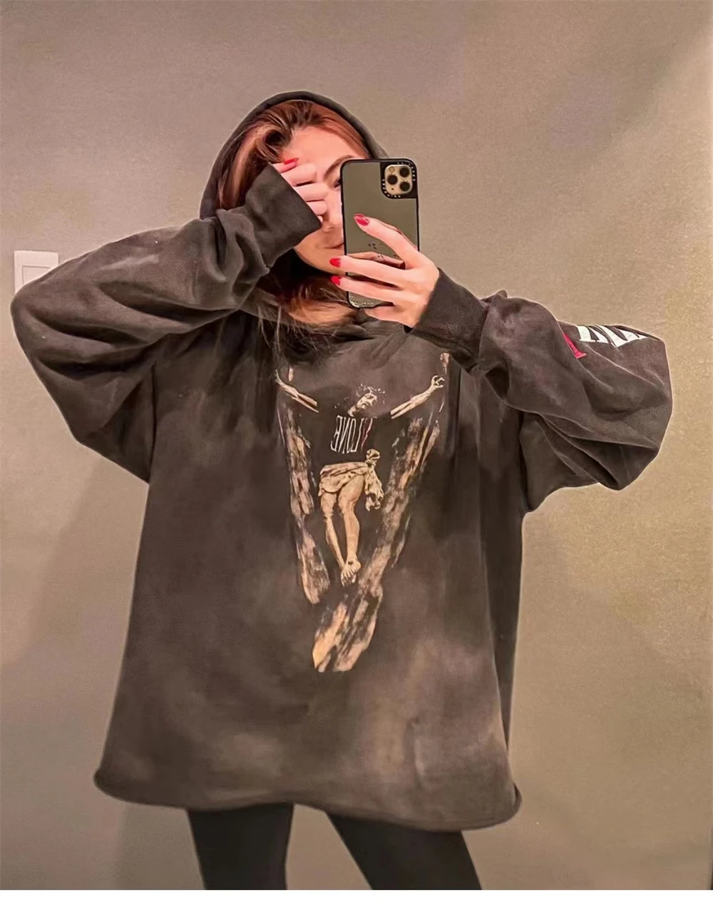 

SAINT MICHAEL co-branded VLONE American high street vintage washed and worn hoodie sweater fashion casual loose oversized men