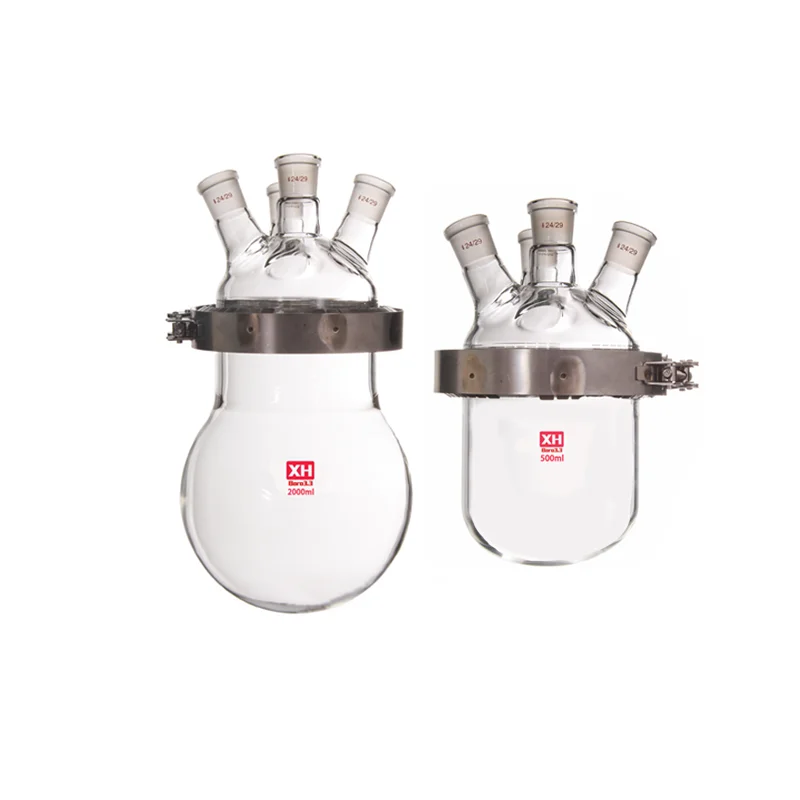 Open Reactor Glass Distillation Reactor Open Reaction Bottle Three Mouth Four Flat Bottom Round Bottom Flange Clamp
