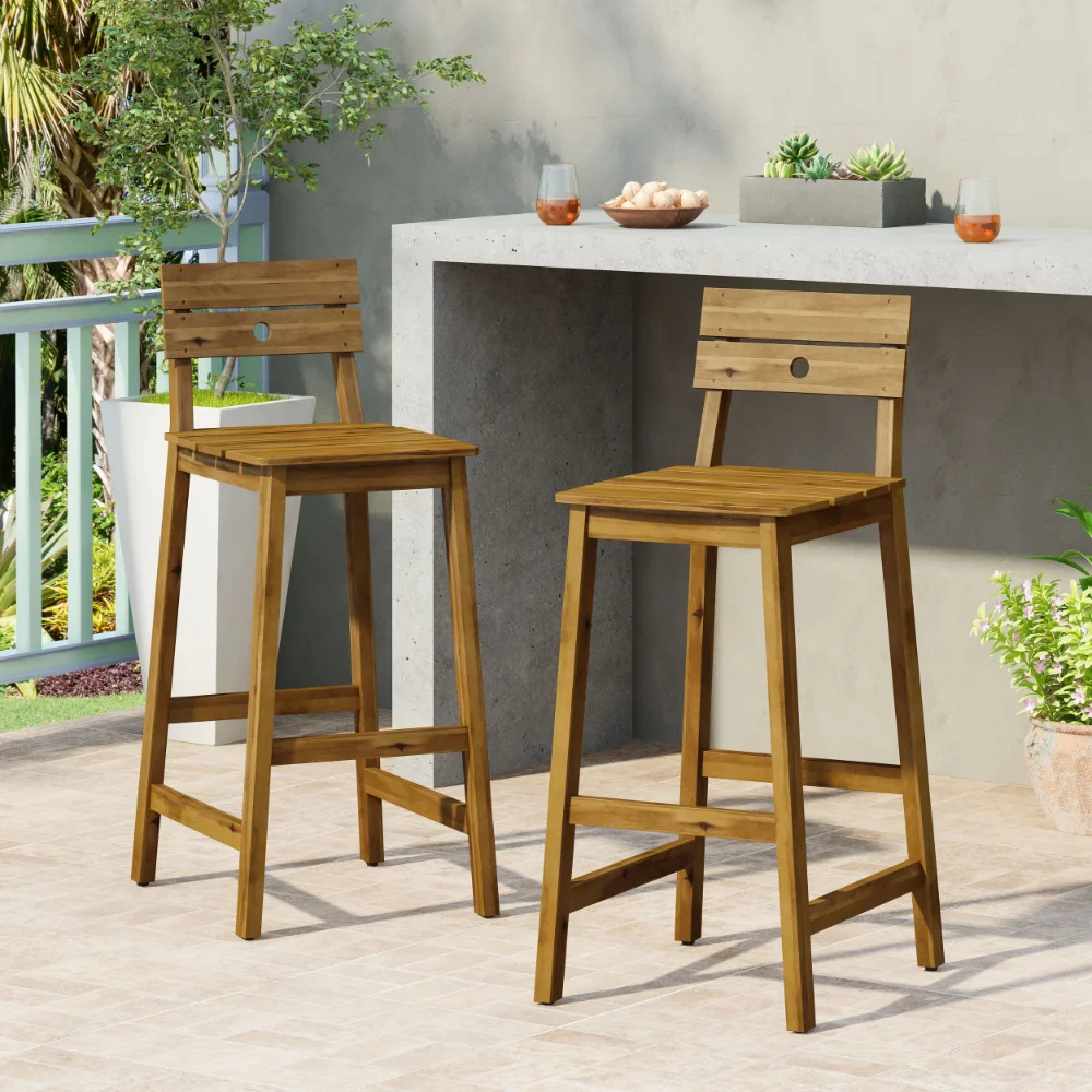 

Noble House Castner Outdoor Bar Stool, Teak, 2 Pack
