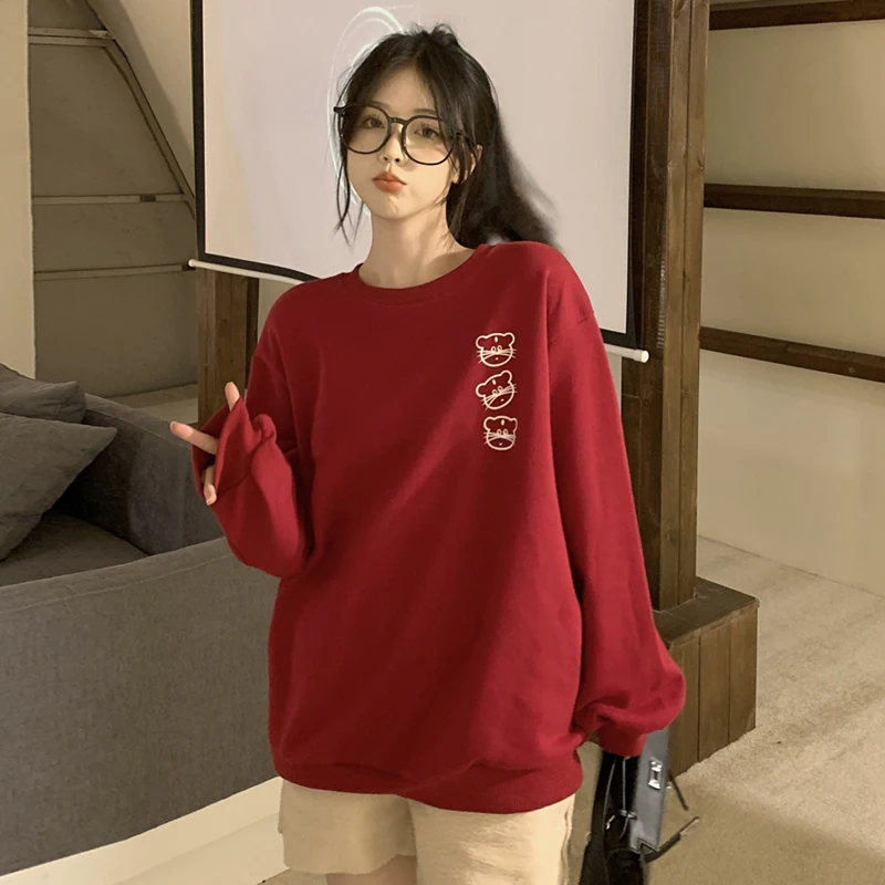 

A Long-sleeved women's loose round neck women's spring and autumn new multi-color inner layered long-sleeved coat
