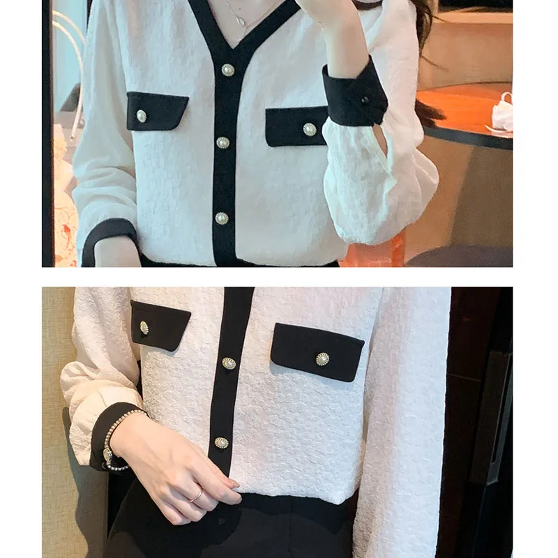 Женская шифоновая блузка с длинным рукавом V-образным вырезом