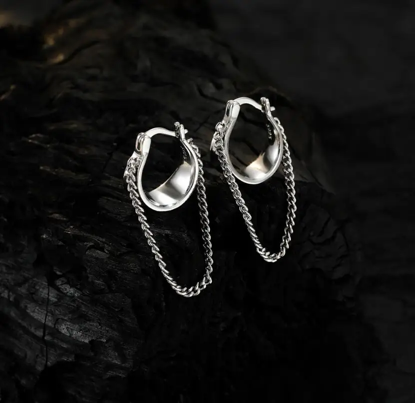 Серьги-кольца из стерлингового серебра 925 пробы с геометрической длинной