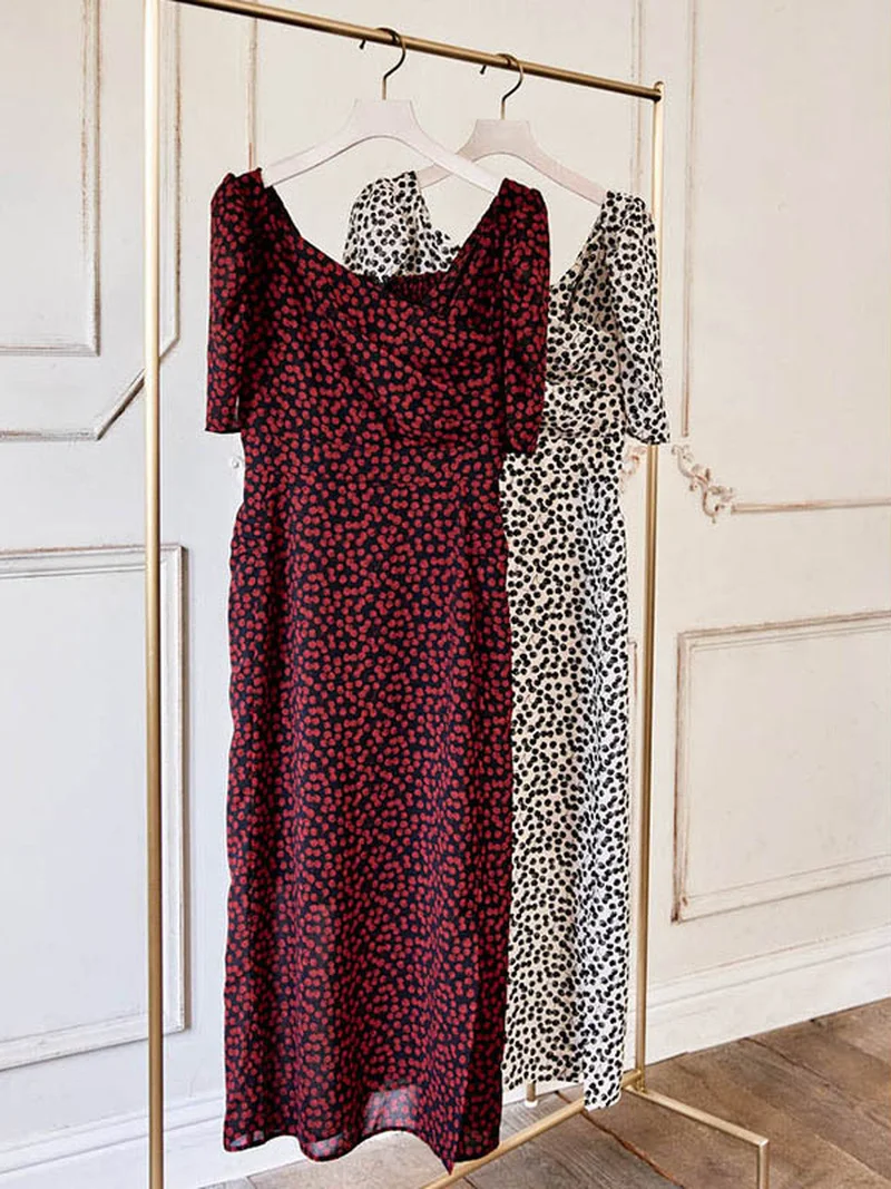 

Женское платье с коротким рукавом, элегантное приталенное платье в японском стиле с квадратным вырезом и принтом вишни, лето 2023