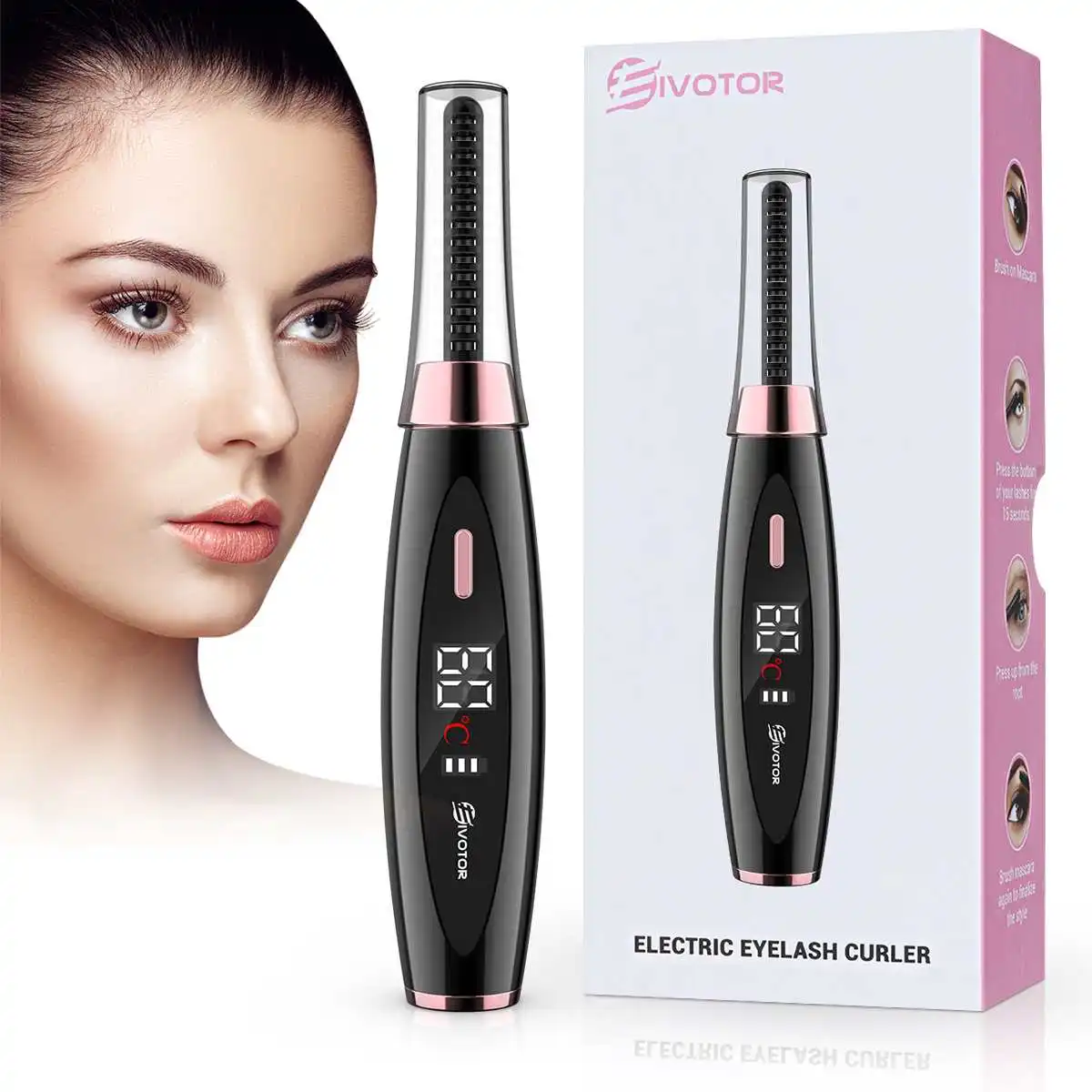 

2 in 1 Eivotor Eyelash Curler Natural Curled No Burning Lasting Mini Electric Heating Eyelash Curler LED Display Makeup Helper