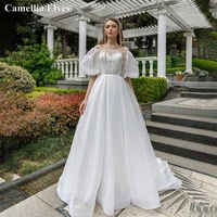 exquisite sequins a line wedding dresses 2022 for women puff sleeves lace up backless bride dress bridal gown vestido de novia