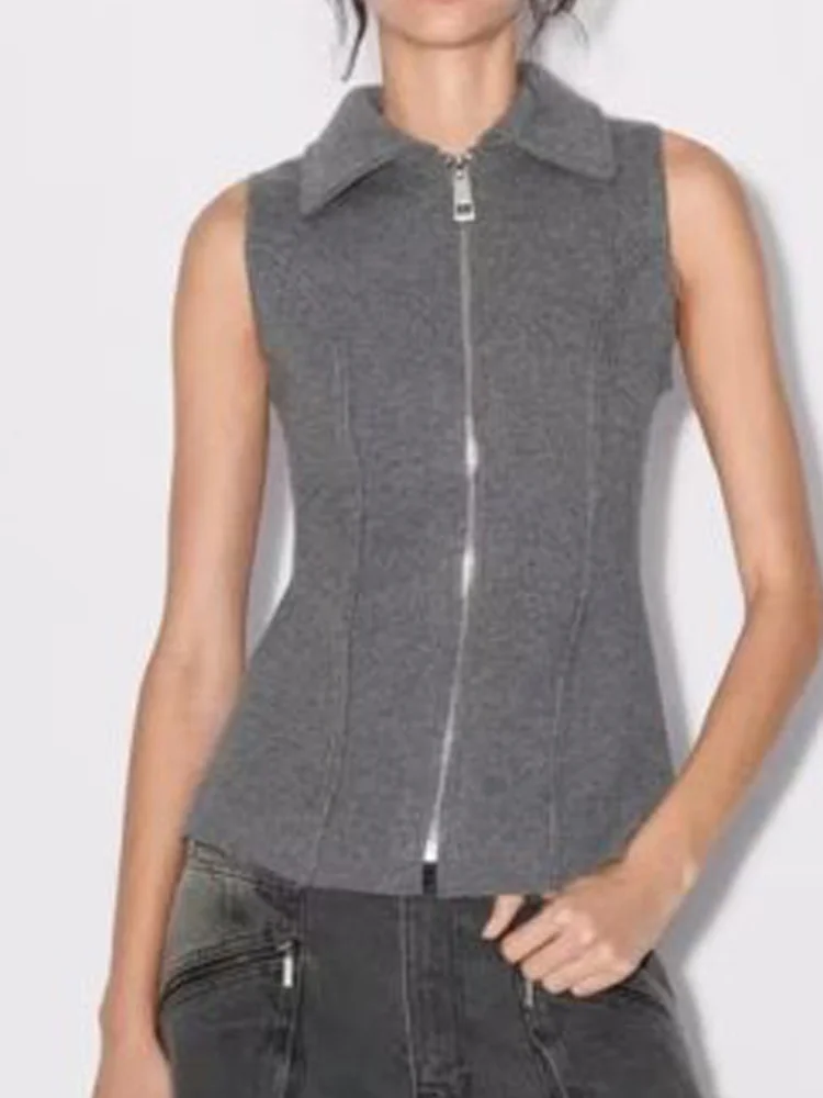 

Женский трикотажный кардиган на молнии, однотонный элегантный свитер с отложным воротником, осень 2023