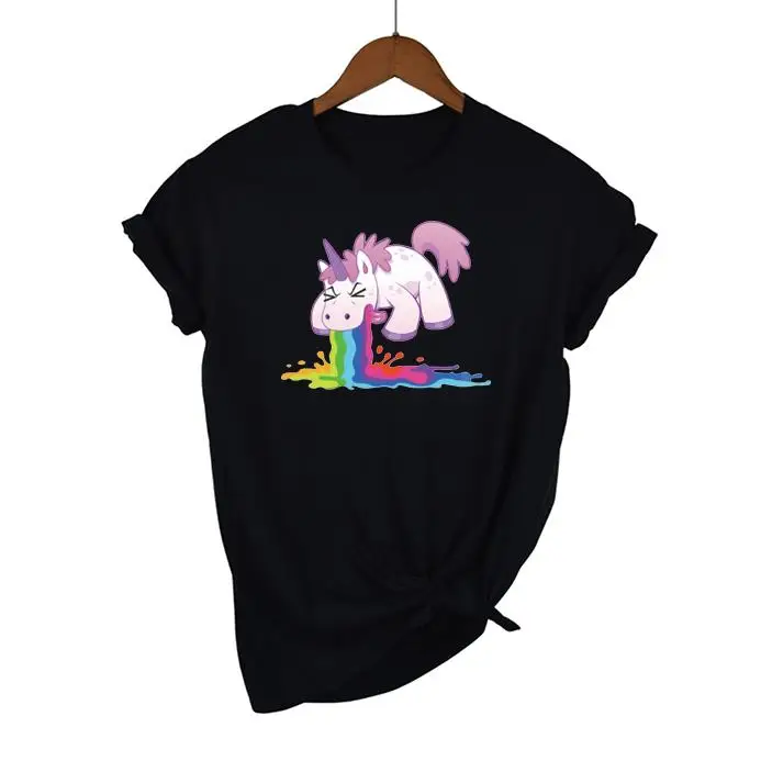 Женская футболка топы Harajuku с единорогом и радужным пони женская парная свободная