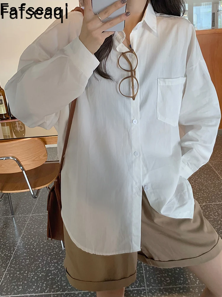 Женская хлопковая блузка на пуговицах элегантная белая Свободная ярких цветов