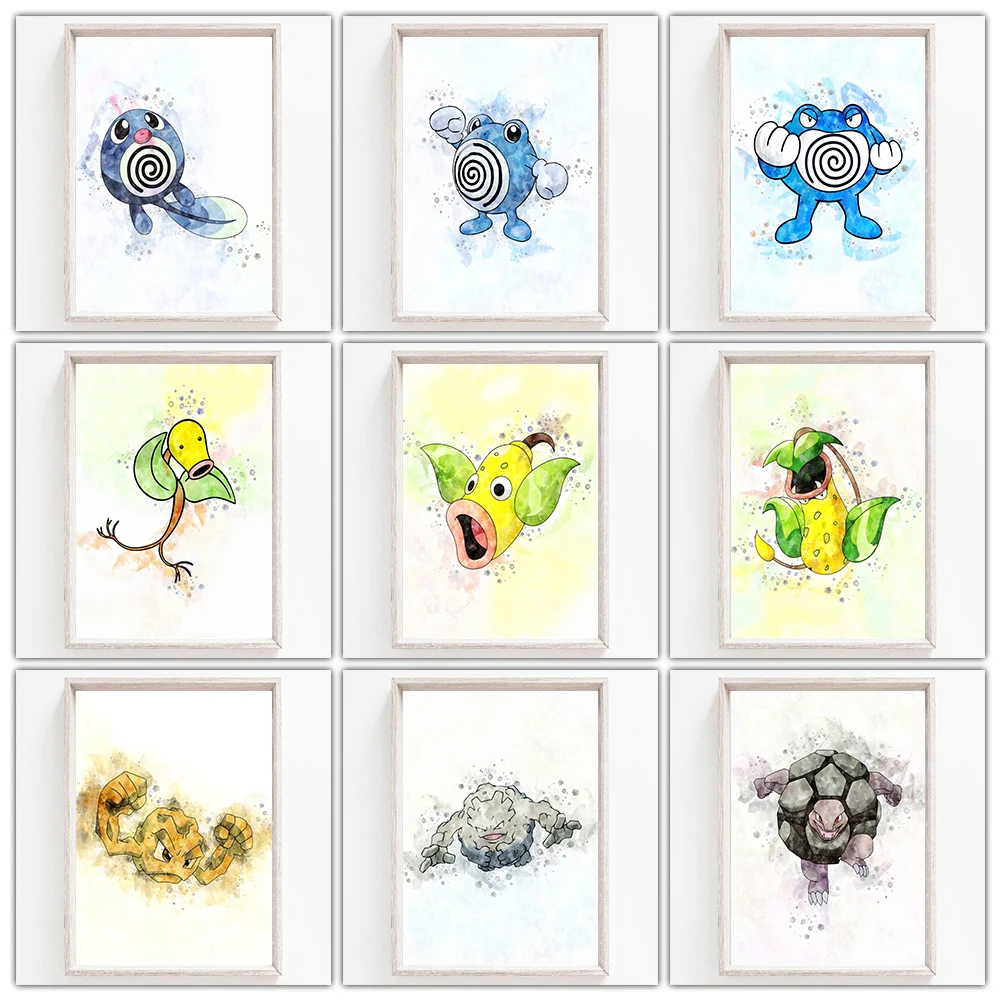 

Japanese Anime Peripheral Pokemon Poster Decor Golem Victreebel Poliwrath Wall Art Canvas Painting Modern Room Decorate Picture