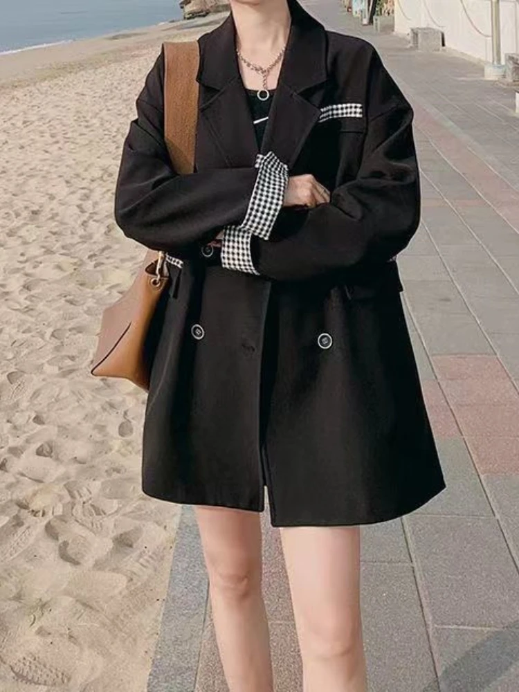 Black Suit Coat for Women In Spring Autumn 2023 New Korean Version Loose and Slim British Style Casual and Versatile Suit Trend